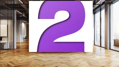 number cut paper 2 purple isolated on transparent background Wall mural