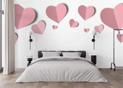 Pink paper hearts isolated on transparent background. Valentine's day. Wall mural