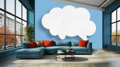 white cloud paper speech bubble shape against blue background Wall mural