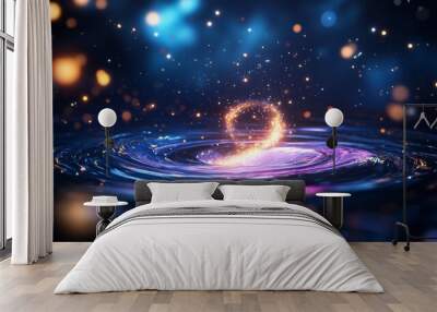 Cosmic whirlpool with glowing number two in a starry backdrop Wall mural