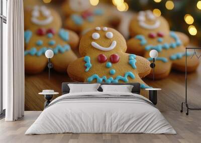 Festive gingerbread cookies decorated for the holidays Wall mural