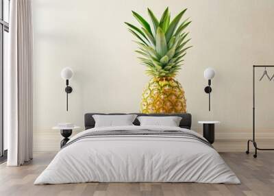 Fresh pineapple with a sliced piece on a wooden surface Wall mural