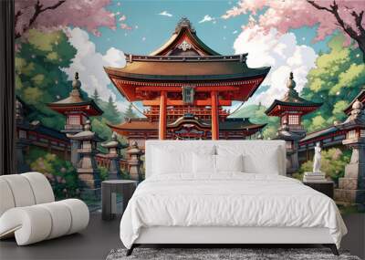 GenerativeAi Serene Japanese Shrine  Wall mural