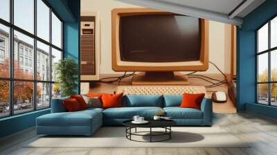 A nostalgic view of vintage computers showcasing retro technology and design from the past, perfect for tech enthusiasts. Wall mural