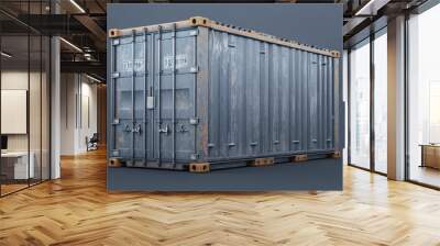 A weathered shipping container, ideal for transportation or storage, showcasing industrial design and robust structure. Wall mural