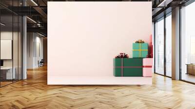 Colorful gift boxes stacked together on a soft background, perfect for holiday celebrations and festive occasions. Wall mural