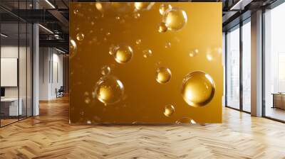 Oil bubbles background bubbling drops of gold liquid. AI generative Wall mural