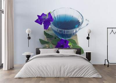 Butterfly pea juice and flowers on a white background..Flower Bu Wall mural