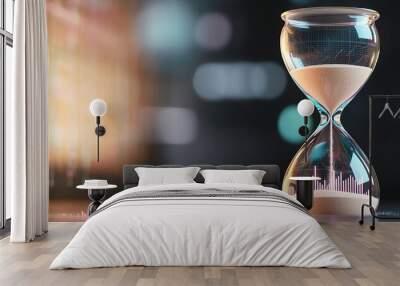 Hourglass with digital data integration symbolizes the convergence of technology and time, highlighting the pace of progress and innovation. Wall mural