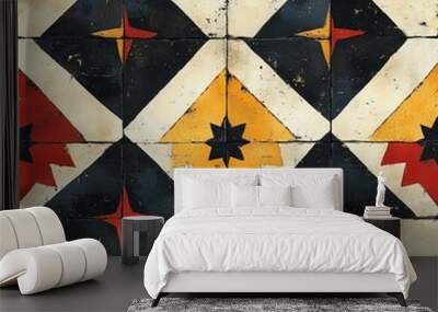 Aztec prints with bold, geometric shapes in earthy tones Wall mural