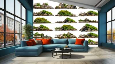 collection of trees. Mountain on the island and rocks.Isolated on White background Wall mural