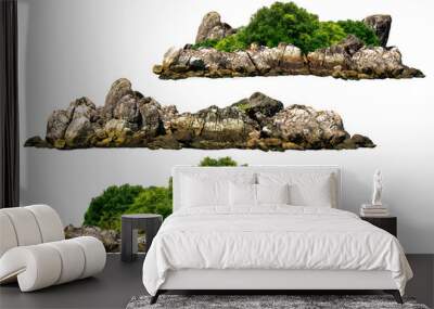 The trees. Mountain on the island and rocks.Isolated on White background Wall mural