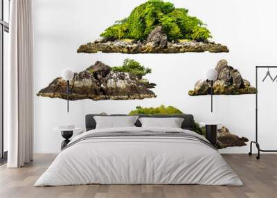 The trees. Mountain on the island and rocks.Isolated on White background Wall mural