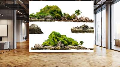 The trees. Mountain on the island and rocks.Isolated on White background Wall mural