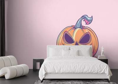 A cute Halloween pumpkin with a spooky face, perfect for festive decorations or seasonal artwork. Wall mural