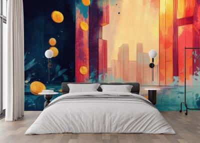 Highcost borrowing flat design, side view, expensive loans theme, water color, Triadic Color Scheme Wall mural