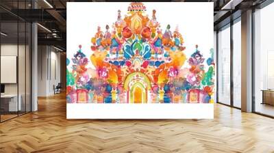 Watercolor painting of an ornate Diwali temple decoration, intricate and colorful, isolated on white background Wall mural