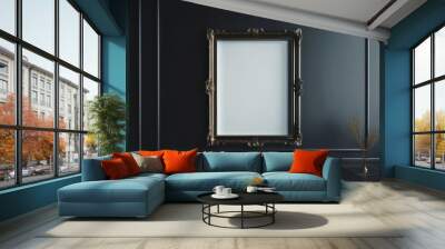 empty mockup frame In the black living room with beautiful decorations Wall mural