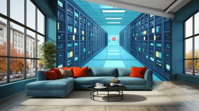 Server Room Interior - Technology Data Center Illustration Wall mural