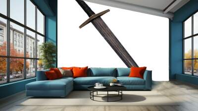 A detailed view of a classic sword, showcasing its ornate hilt and sharp blade, perfect for historical themes or fantasy art. Wall mural