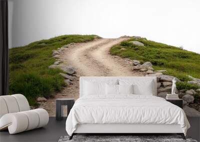 A winding dirt path through green hills, inviting exploration and adventure amidst nature's serene beauty isolate on transparency background Wall mural