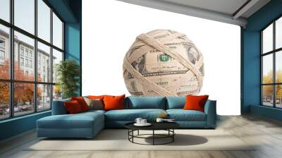 Ball of money wrapped with rubber bands, white isolate background Wall mural