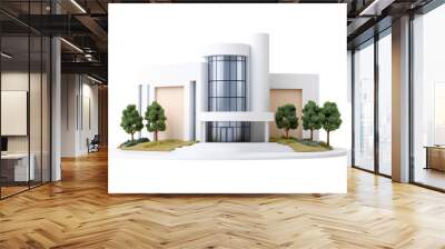 Modern architectural design featuring a sleek building with glass and greenery, perfect for real estate and construction themes isolate on transparency background Wall mural