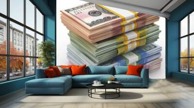 Detailed 3D euro stack and banknotes, perfect for financial themes. AI generative. Wall mural