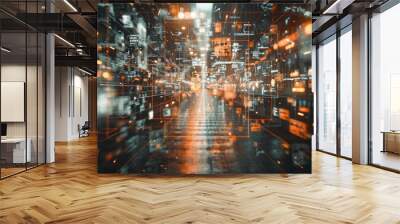 Experience the future of technology in this captivating image of a futuristic retail warehouse, where AI generative processes redefine efficiency and innovation. Wall mural