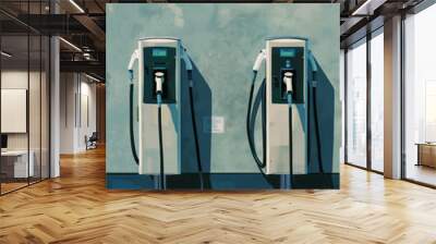 Experience the future of transportation with an electric car charging station against a white background. AI generative techniques create lifelike visuals. Wall mural