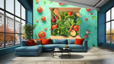 Healthy raw food preparation featuring organic plant-based meals. AI generative. Wall mural