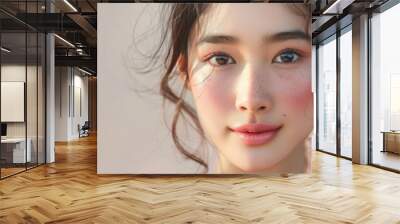 Photo portrait of a young asian woman with natural makeup and natural styling advertising natural cosmetics advertising for a beauty salon care cosmet, AI Generative Wall mural