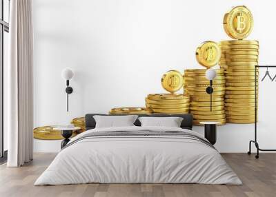 3d gold coins raising chart isolate on transparency background PNG Wall mural