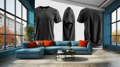 black blank t-shirt template mockup, man half sleeve fashion design, high quality. Isolated on a transparent background. PNG Wall mural