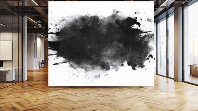 black watercolor splash , black brush stock , grunge paint ,isolated on a transparent background. PNG Wall mural