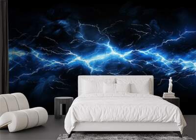 Dark background with lightning and thunder. Lightning forms the background in a realistic manner. A powerful charge causes many sparks Wall mural