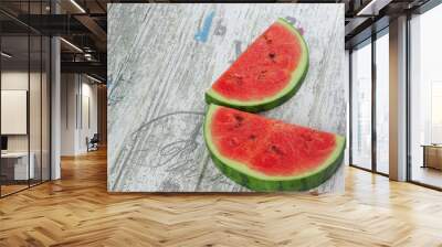 closeup of some pieces of refreshing watermelon on a Gray background Wall mural