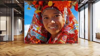 Adult Filipino Woman Smiling in Modern Baro't Saya Wall mural