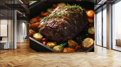 Close-Up of Delicious Pot Roast with Vegetables Wall mural