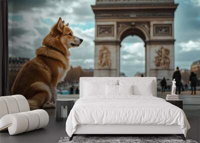 Dog at Historic Landmark with Scenic Background Wall mural