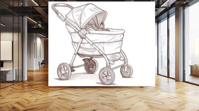 A detailed line drawing of a baby stroller Wall mural