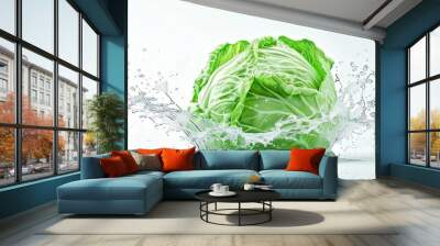 a high speed photo of  Cabbage falling down into a water dowl on white background Wall mural