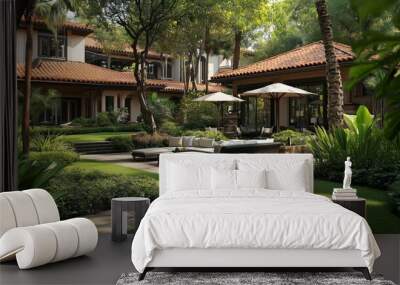 Luxury Patio with Patio Furniture and Tropical Plants Wall mural