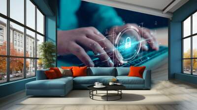 Businessman showing cyber security concept User privacy security and internet data protection concept Wall mural