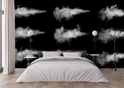 Includes close-up shots of abstract white steam or smoke rising upwards. From humidifying spray isolated on black background.	
 Wall mural