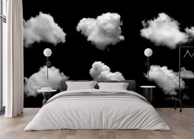 set of white clouds or smog for design isolated on a black background. Wall mural