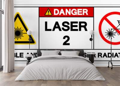 Caution Laser 2 Visible And Invisible Laser Radiation Symbol Sign ,Vector Illustration, Isolate On White Background Label. EPS10 Wall mural