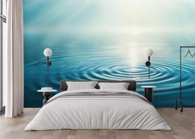 A serene water ripple scene illuminated by soft sunlight, creating a calm and tranquil atmosphere perfect for relaxation. Wall mural