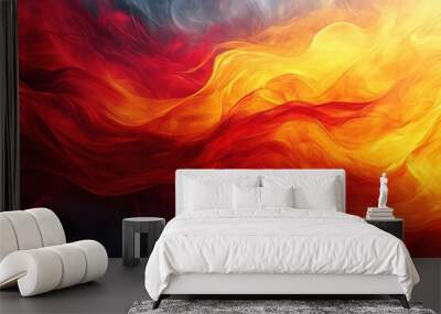 A vibrant abstract swirl of red and yellow flames, depicting the dynamic energy and beauty of fire. Wall mural