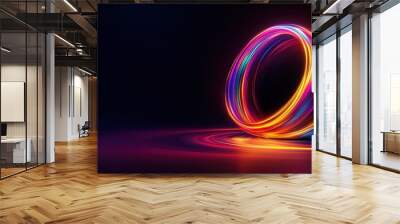 Colorful light trails creating a vibrant design on a dark background. Wall mural